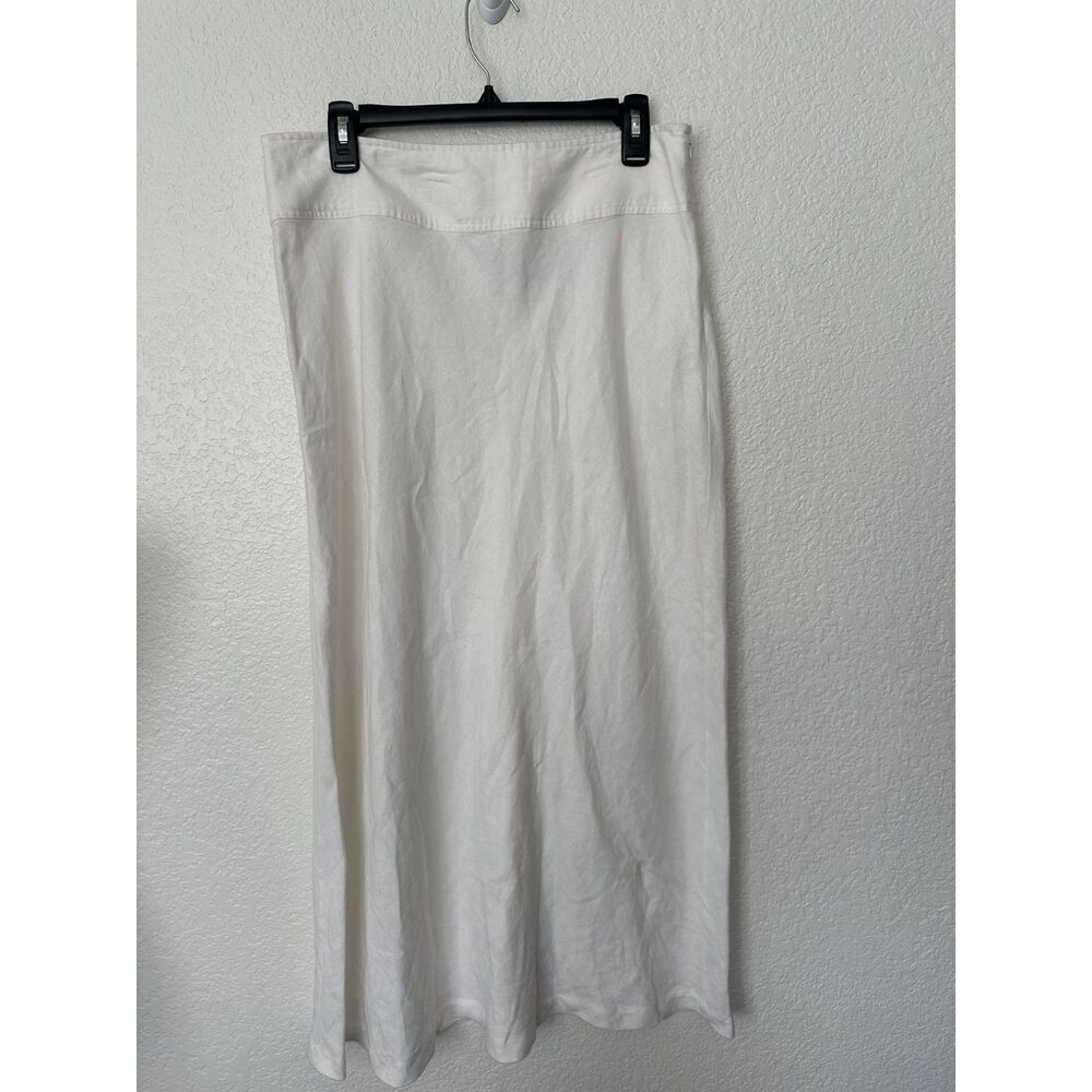 Vintage J Jill 100% Linen Midi White Skirt Beachy Coastal Classic Size 14 - Picture 5 of 9
